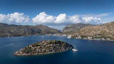 Aerial View of Bozburun Harbor and Sailboats in Marmaris, Turkey