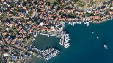Aerial View of Bozburun Harbor and Sailboats in Marmaris, Turkey