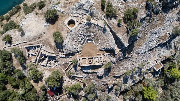 Ancient Amos Theater Overlooking the Aegean Sea in Marmaris, Turkey