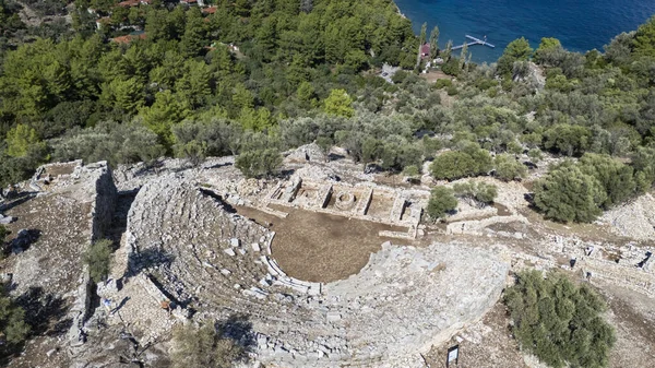 Ancient Amos Theater Overlooking the Aegean Sea in Marmaris, Turkey