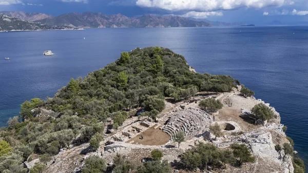 Ancient Amos Theater Overlooking the Aegean Sea in Marmaris, Turkey