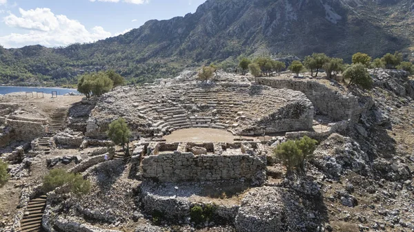 Ancient Amos Theater Overlooking the Aegean Sea in Marmaris, Turkey