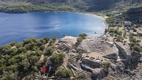 Ancient Amos Theater Overlooking the Aegean Sea in Marmaris, Turkey