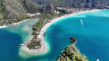 Aerial view of the famous Blue Lagoon beach in Oludeniz, Fethiye, Turkey