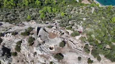 Marmaris 'teki Ege Denizi manzaralı Antik Amos Tiyatrosu