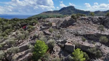Marmaris 'teki Ege Denizi manzaralı Antik Amos Tiyatrosu