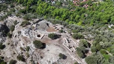 Marmaris 'teki Ege Denizi manzaralı Antik Amos Tiyatrosu