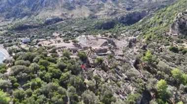 Marmaris 'teki Ege Denizi manzaralı Antik Amos Tiyatrosu