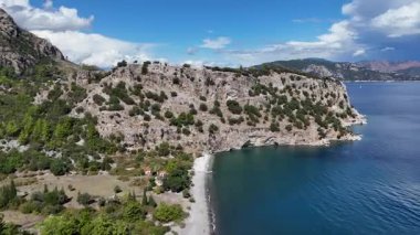 Marmaris 'teki Ege Denizi manzaralı Antik Amos Tiyatrosu