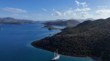Aerial View of Bozburun Harbor and Sailboats in Marmaris, Turkey