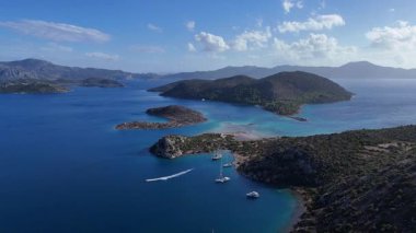 Aerial View of Bozburun Harbor and Sailboats in Marmaris, Turkey