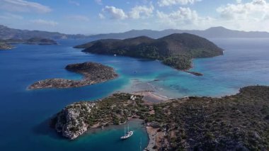 Aerial View of Bozburun Harbor and Sailboats in Marmaris, Turkey