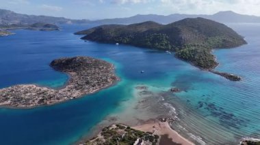 Aerial View of Bozburun Harbor and Sailboats in Marmaris, Turkey