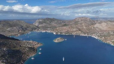 Aerial View of Bozburun Harbor and Sailboats in Marmaris, Turkey