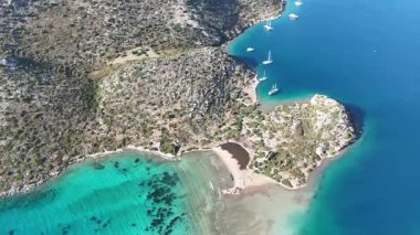 Aerial View of Bozburun Harbor and Sailboats in Marmaris, Turkey
