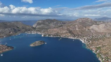 Aerial View of Bozburun Harbor and Sailboats in Marmaris, Turkey