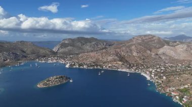Aerial View of Bozburun Harbor and Sailboats in Marmaris, Turkey