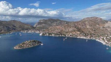 Aerial View of Bozburun Harbor and Sailboats in Marmaris, Turkey