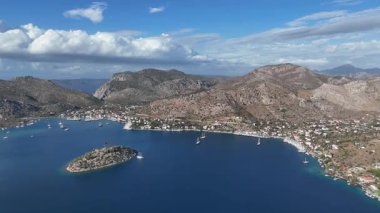 Aerial View of Bozburun Harbor and Sailboats in Marmaris, Turkey