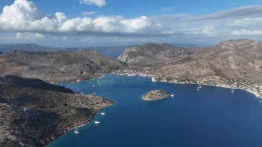 Aerial View of Bozburun Harbor and Sailboats in Marmaris, Turkey