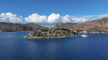 Aerial View of Bozburun Harbor and Sailboats in Marmaris, Turkey