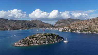 Aerial View of Bozburun Harbor and Sailboats in Marmaris, Turkey