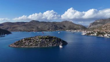 Aerial View of Bozburun Harbor and Sailboats in Marmaris, Turkey