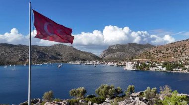 Aerial View of Bozburun Harbor and Sailboats in Marmaris, Turkey