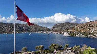 Aerial View of Bozburun Harbor and Sailboats in Marmaris, Turkey