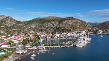 Aerial View of Bozburun Harbor and Sailboats in Marmaris, Turkey