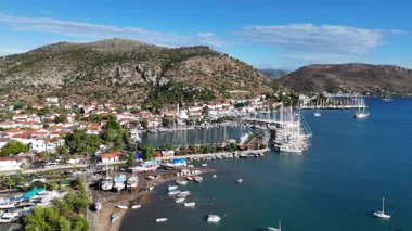 Aerial View of Bozburun Harbor and Sailboats in Marmaris, Turkey