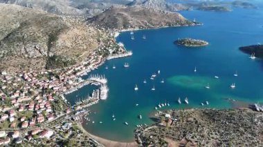 Aerial View of Bozburun Harbor and Sailboats in Marmaris, Turkey