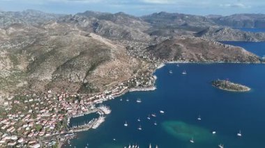 Aerial View of Bozburun Harbor and Sailboats in Marmaris, Turkey