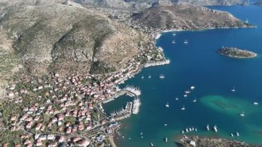 Aerial View of Bozburun Harbor and Sailboats in Marmaris, Turkey