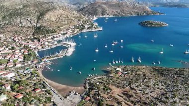 Aerial View of Bozburun Harbor and Sailboats in Marmaris, Turkey