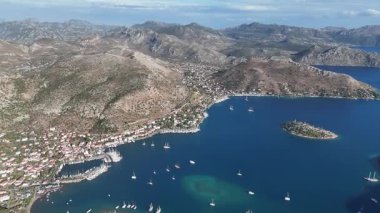 Aerial View of Bozburun Harbor and Sailboats in Marmaris, Turkey