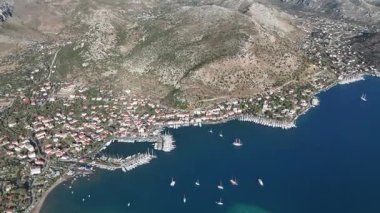 Aerial View of Bozburun Harbor and Sailboats in Marmaris, Turkey