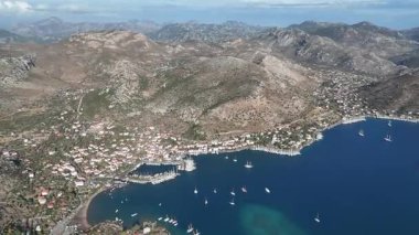 Aerial View of Bozburun Harbor and Sailboats in Marmaris, Turkey