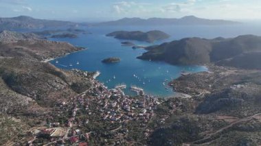 Aerial View of Bozburun Harbor and Sailboats in Marmaris, Turkey