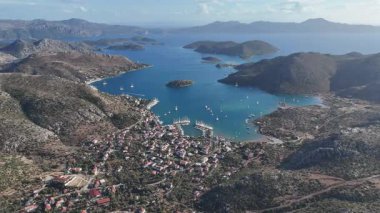 Aerial View of Bozburun Harbor and Sailboats in Marmaris, Turkey