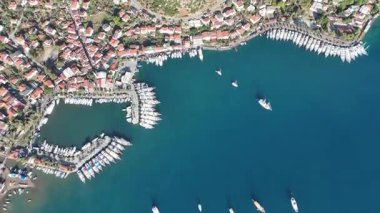 Aerial View of Bozburun Harbor and Sailboats in Marmaris, Turkey