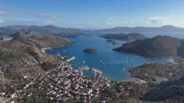 Aerial View of Bozburun Harbor and Sailboats in Marmaris, Turkey