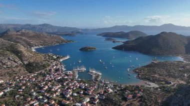 Aerial View of Bozburun Harbor and Sailboats in Marmaris, Turkey