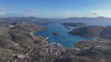 Aerial View of Bozburun Harbor and Sailboats in Marmaris, Turkey
