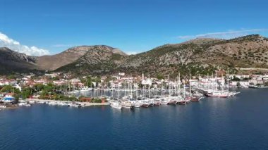 Aerial View of Bozburun Harbor and Sailboats in Marmaris, Turkey