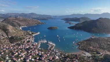 Aerial View of Bozburun Harbor and Sailboats in Marmaris, Turkey