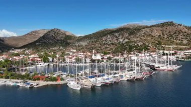 Aerial View of Bozburun Harbor and Sailboats in Marmaris, Turkey