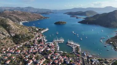 Aerial View of Bozburun Harbor and Sailboats in Marmaris, Turkey