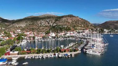 Aerial View of Bozburun Harbor and Sailboats in Marmaris, Turkey