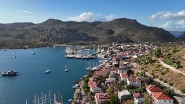 Aerial View of Bozburun Harbor and Sailboats in Marmaris, Turkey